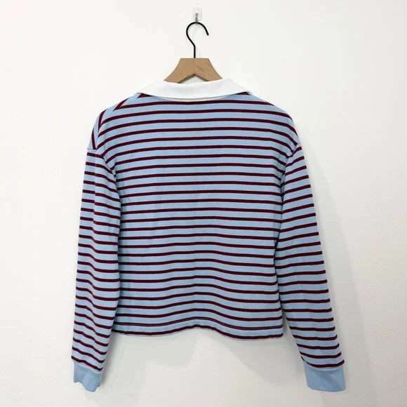 Evereve Ilona Rugby Sweatshirt Blue Burgundy Stripe Size Small - Picture 4 of 7